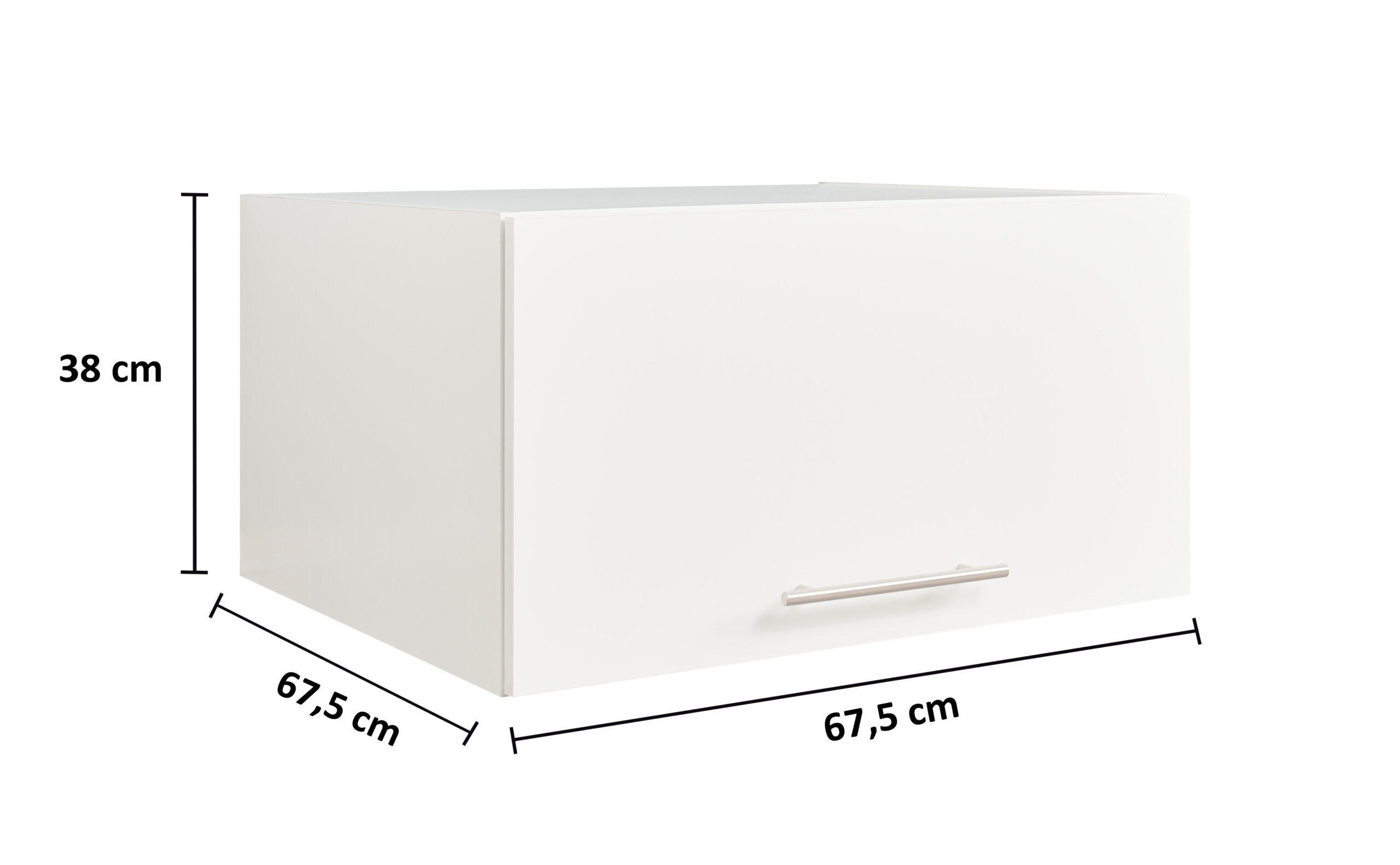 Laundreezy LDA68 Aufsatz 68 Freisteller mit Maßen_37-202- Weißer Aufsatzschrank mit Frontklappe und Maßangaben in perspektivischer Darstellung.