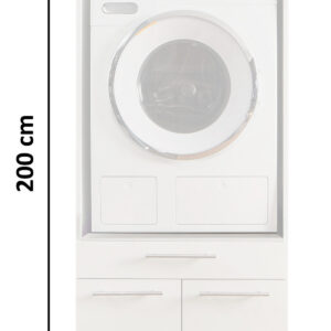 Laundreezy LDSK1_91-210-_70-200-,37-202- Freisteller mit Bemaßung Hochformatige Waschmaschinenstele in Weiß mit einer Höhe von zweihundert Zentimetern und einer Breite von siebenundsechzig Komma fünf Zentimetern.
